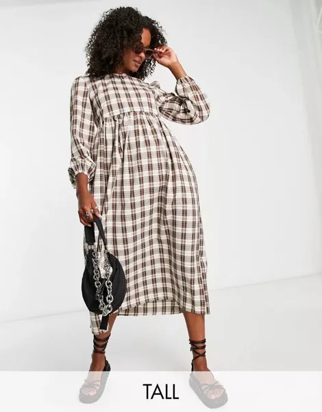 Коричневое платье миди в клетку Urban Threads