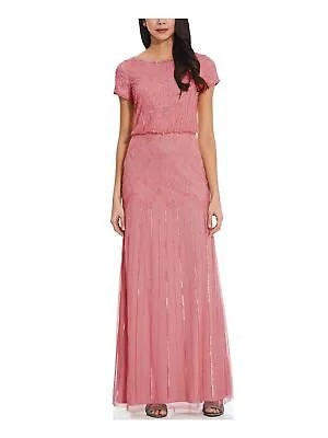 ADRIANNA PAPELL Женское розовое платье в сеточку с коротким рукавом Торжественное платье-блузон 6