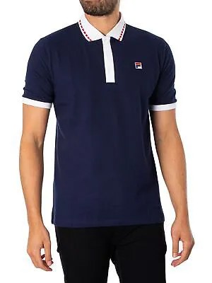 Мужская рубашка-поло в рубчик с графическим рисунком Fila, синяя