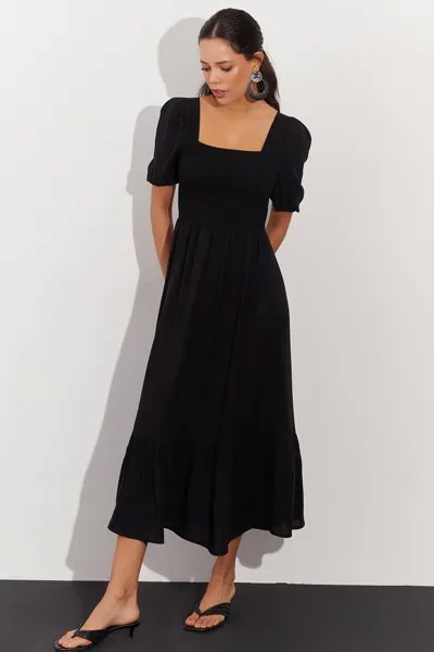 Женское черное платье миди с позументом ÖM165 Cool & Sexy, черный
