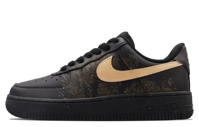 Кроссовки Nike Air Force 1 Skateboarding Shoes Women's Low-top Gold, черный/золотой