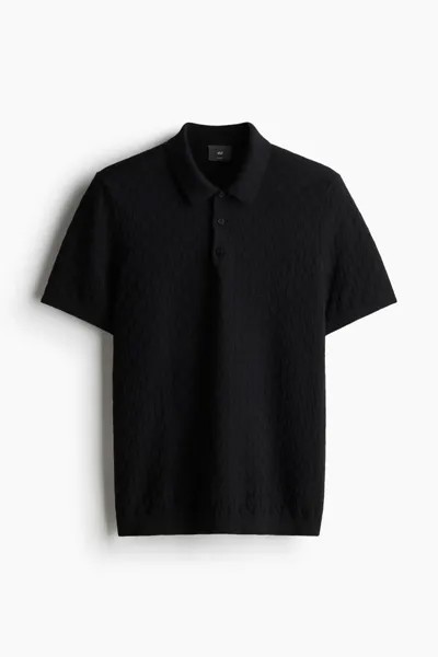 Рубашка поло узкого кроя структурированного трикотажа H&M, черный