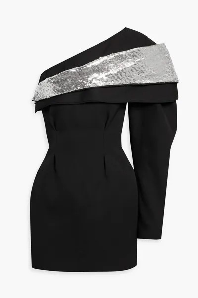 Платье мини Lidia из шерстяного твила с одним рукавом и декором ISABEL MARANT, черный