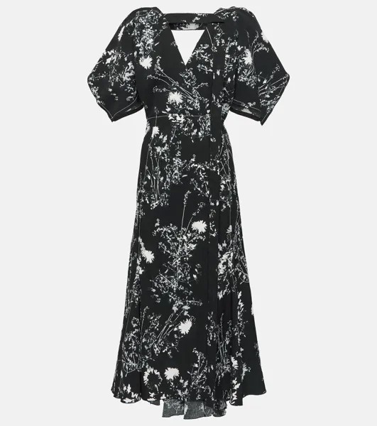 Платье миди из кади с цветочным принтом VICTORIA BECKHAM, черный