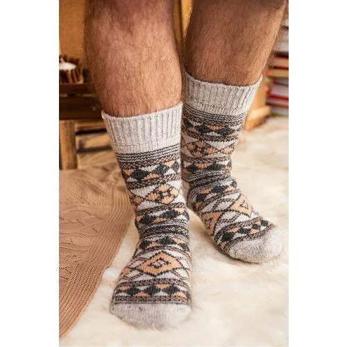 Носки HappyFox Мужские шерстяные носки, размер 44-46, серый, белый, бежевый