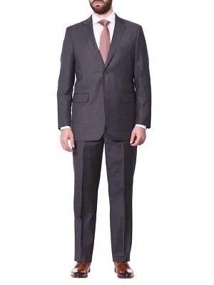 Мужской классический костюм с двумя пуговицами из 100% шерсти, устойчивый к морщинам - средний серый