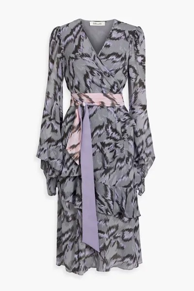 Платье миди Desma из шифона с запахом и принтом Diane Von Furstenberg, серый