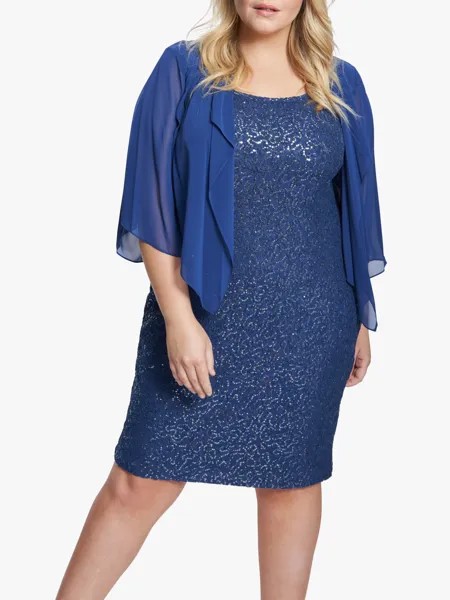 Gina Bacconi Платье-кейп с украшением Onika Plus Size, Василек