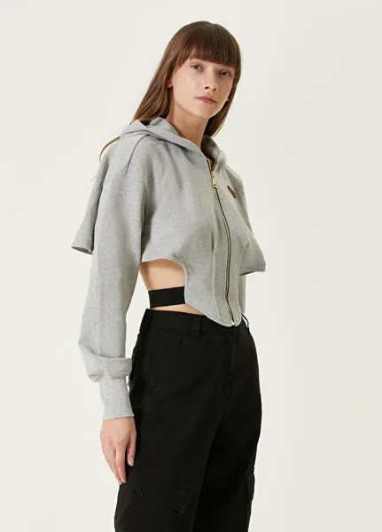 Серый укороченный кардиган с капюшоном и логотипом Versace Jeans Couture
