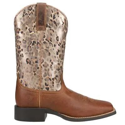 Женские коричневые повседневные ботинки Ariat Round Up West Leopard Square Toe Cowboy 1004036