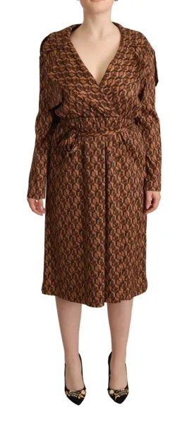 Платье BALLANTYNE с запахом, коричневое, шелковое, с v-образным вырезом и длинными рукавами, миди IT40/US6/S $800