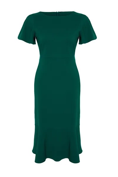 Темно-зеленое однотонное облегающее тканое платье миди больших размеров TBBSS22EL1626 Trendyol, зеленый