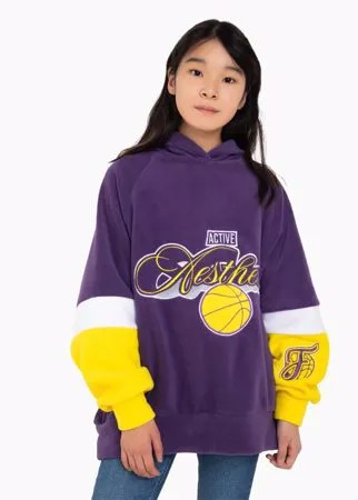 Фиолетовое худи oversize с вышивкой для девочки Gloria Jeans