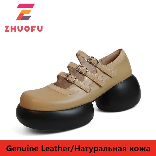 ZHUOFU 2022 натуральная кожа Большой носок толстая подошва женские туфли мэри джейн JK Harajuku японский стиль Пряжка ремешок кожаная обувь