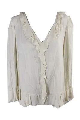 Кремовая блузка с длинными рукавами и оборками Max Edition M