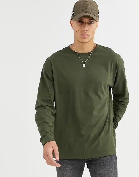 Лонгслив цвета хаки с манжетами New Look-Зеленый