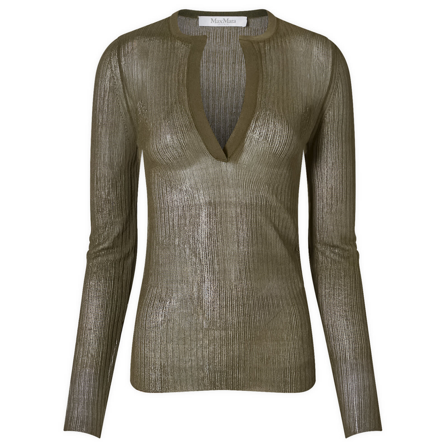 Лонгслив Max Mara Saggina V Neck Long Sleeve Top, зеленый