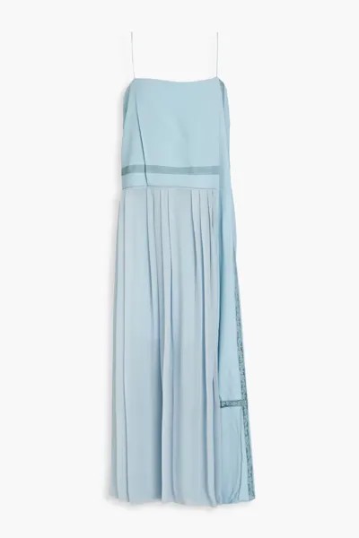 Платье миди из крепа с кружевной отделкой и пластинами Chloé, светло-синий