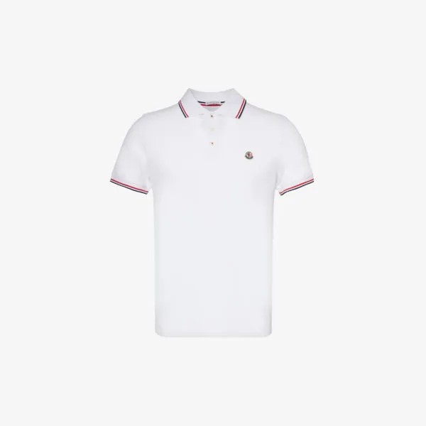 Рубашка-поло из хлопкового пике с фирменной нашивкой и раздельным краем Moncler, белый