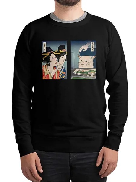 Свитшот мужской Dream Shirts Мемный Кот / Японский Мем с Котом черный 44 RU