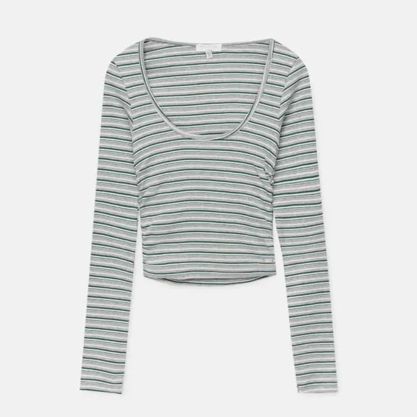Лонгслив Pull&Bear Long-sleeve Striped, серый