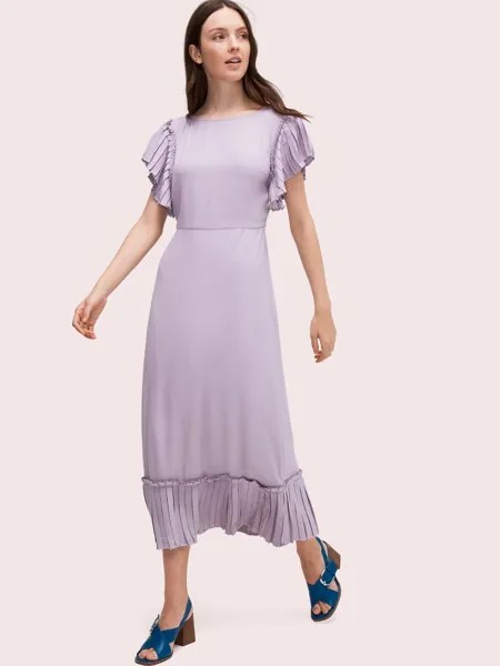NEW KATE SPADE New York Креповое платье миди с плиссировкой и отделкой рюшами фиолетового цвета Iced Grape 8