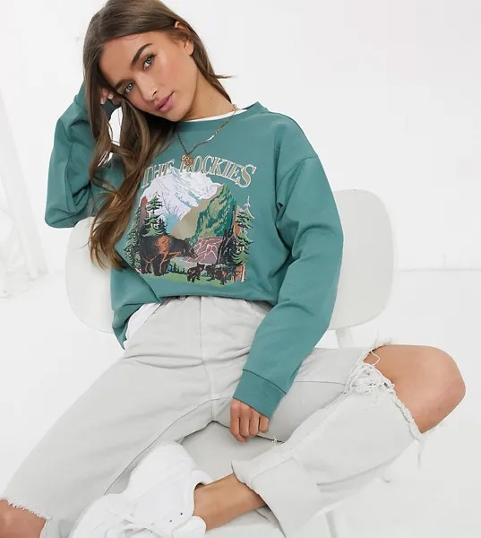 Свитшот с принтом в винтажном стиле ASOS DESIGN Petite-Зеленый