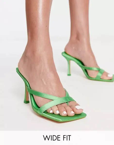 Public Desire, широкие атласные туфли с открытым носком и широкими каблуками Kristen Green Public Desire Wide Fit