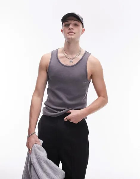 Черная майка в рубчик Topman