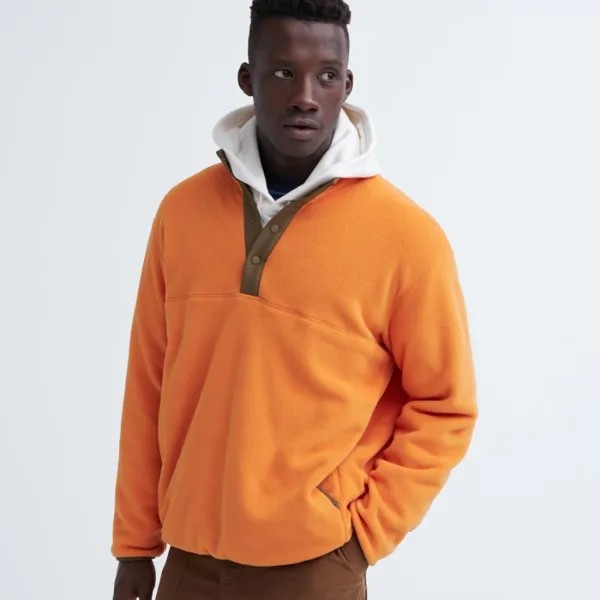 Свитер Uniqlo Fleece Button-up, оранжевый
