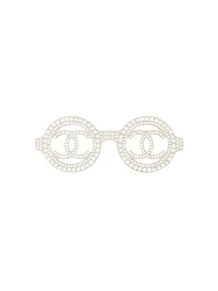 Chanel Pre-Owned брошь 2017-го года в форме очков со стразами