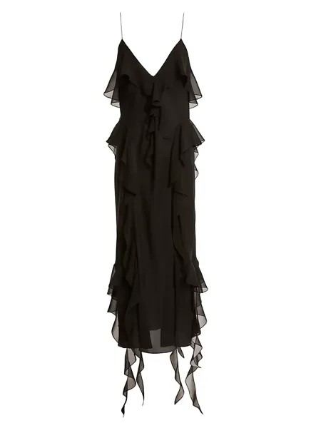Шелковое платье макси Pim с рюшами Khaite, черный