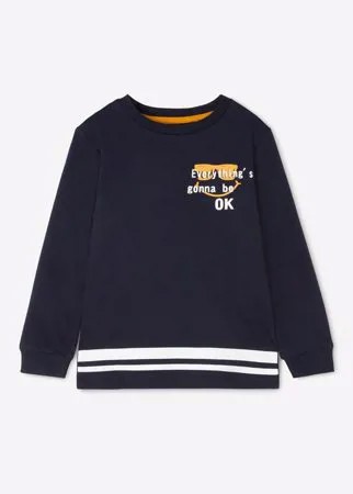 Тёмно-синий лонгслив oversize с принтом Everything's gonna be ok для мальчика Gloria Jeans