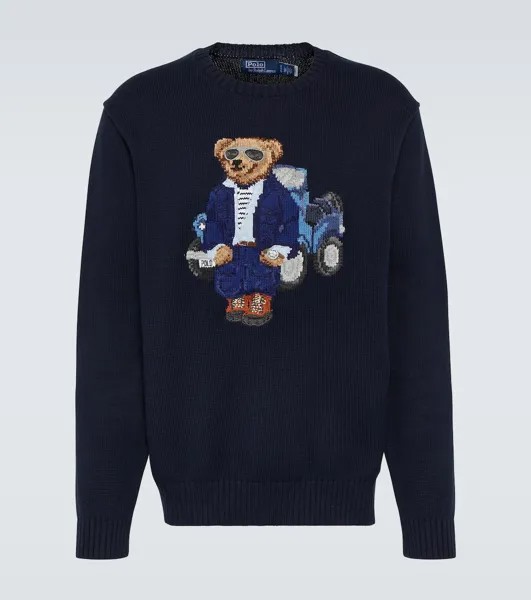 Хлопковый свитер ребристой вязки Polo Ralph Lauren, синий