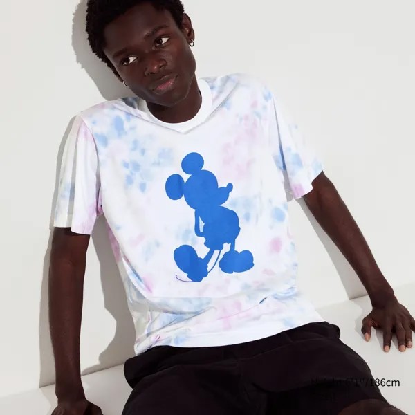 Футболка флисовая Uniqlo Mickey Stands с рисунком, синий