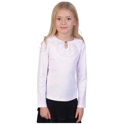 Школьная блуза Снег, на кнопках, длинный рукав, однотонная, размер 152, белый
