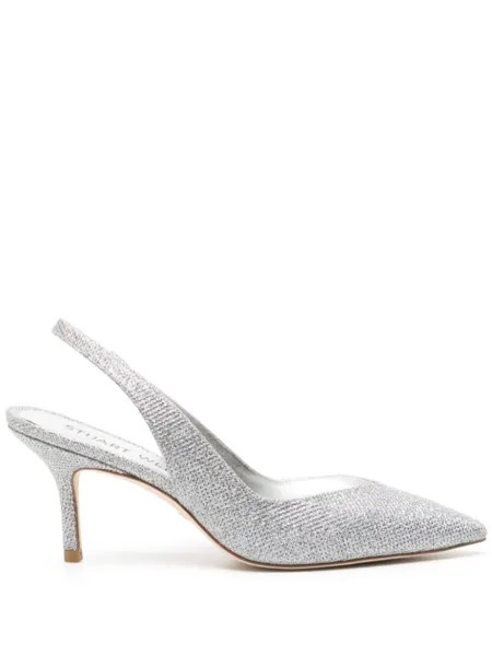 Stuart Weitzman туфли Eva 75 с ремешком на пятке, серебристый