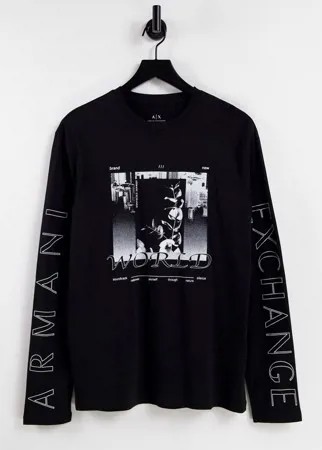 Черный лонгслив с принтом Armani Exchange-Черный цвет