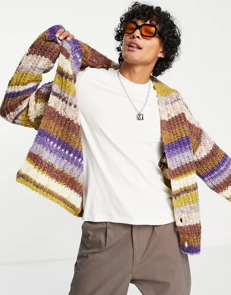 Светло-коричневый кардиган крупной вязки в полоску ASOS DESIGN-Коричневый цвет