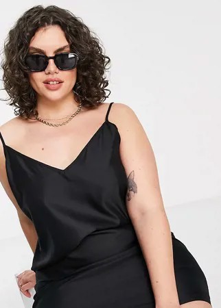 Черное платье-комбинация мини с V-образным вырезом ASOS DESIGN Curve-Черный цвет