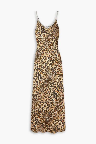 Атласное платье макси с леопардовым принтом и цепочкой Paco Rabanne, цвет Animal print