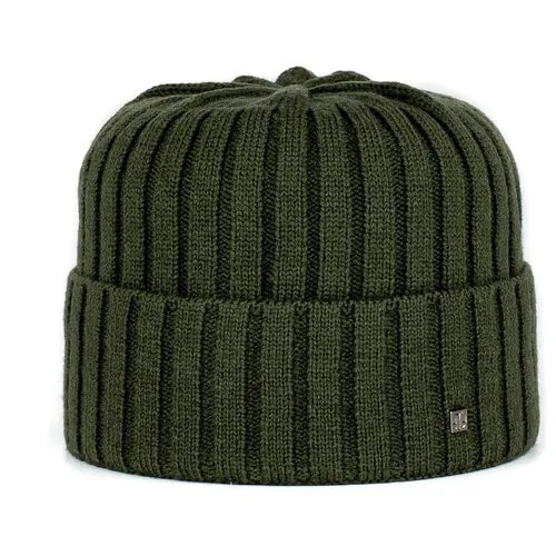Шапка бини Ferz, демисезон/зима, шерсть, вязаная, утепленная, размер 56-58, зеленый
