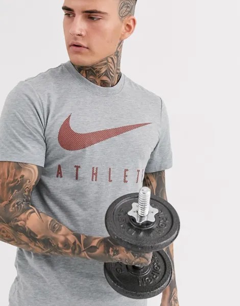 Серая футболка с логотипом-галочкой Nike Training athlete-Серый