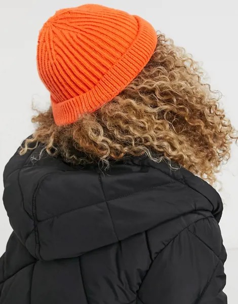 Оранжевая шапка-бини в рыбацком стиле в рубчик из переработанного полиэстера с отворотом ASOS DESIGN-Оранжевый