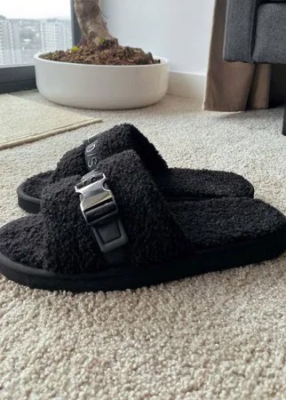 Черные слиперы с искусственным мехом и резиновыми ремешками ASOS Unrvlled Supply-Черный цвет