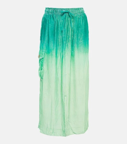 Бархатная юбка миди с эффектом «омбре» ACNE STUDIOS, зеленый