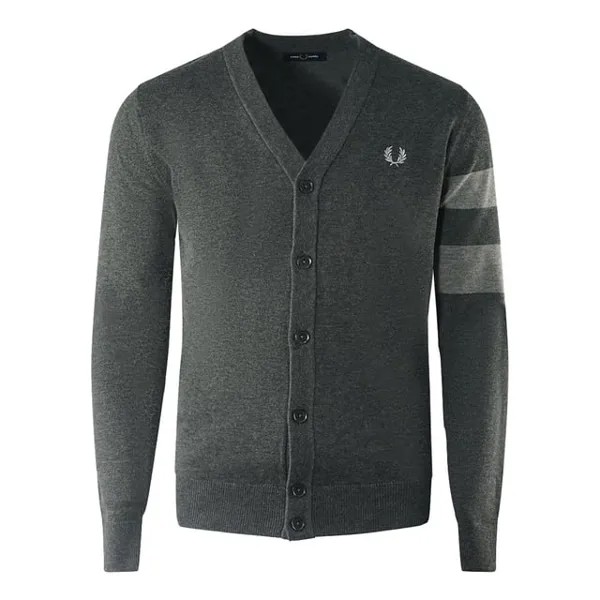 Кардиган на пуговицах графитового цвета с воротником-стойкой и рукавами Fred Perry, серый