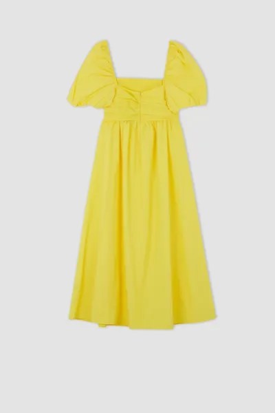 Платье макси из поплина с квадратным вырезом и короткими рукавами DeFacto, желтый