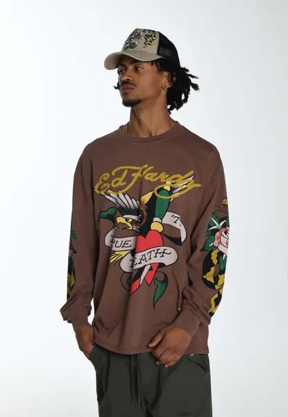 Футболка с принтом True-Till-Snake Long Sleeve Ed Hardy, коричневый