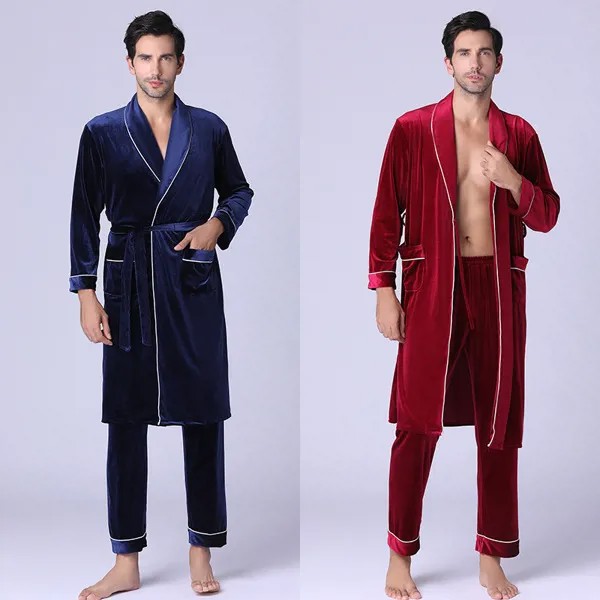 Золотая Бархатная Пижама, мужская осенне-зимняя ночная рубашка, брюки, домашнее обслуживание, костюм из двух частей, бархатная одежда для сн...